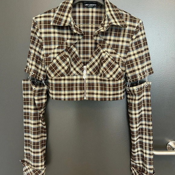 Liny Liberty deconstructed plaid crop jacket size L in mint condition - Picture 11 of 12